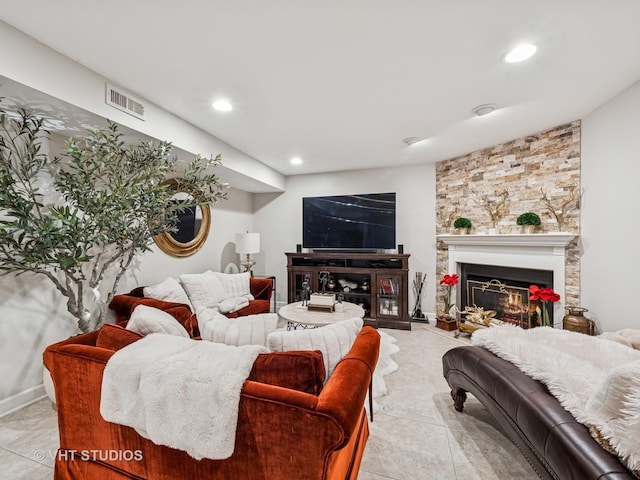 97 Thornhill Ln Unit D, Lake Barrington, IL 60010 - living area with a glass covered fireplace, recessed lighting, and light tile patterned floors