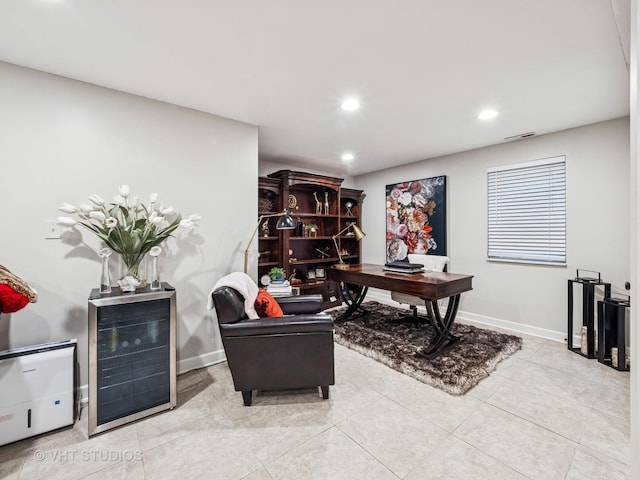 97 Thornhill Ln Unit D, Lake Barrington, IL 60010 - home office with beverage cooler, recessed lighting, baseboards, and tile patterned floors