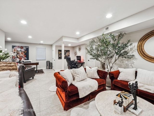 97 Thornhill Ln Unit D, Lake Barrington, IL 60010 - living area featuring recessed lighting, light tile patterned floors, baseboards, and a desk