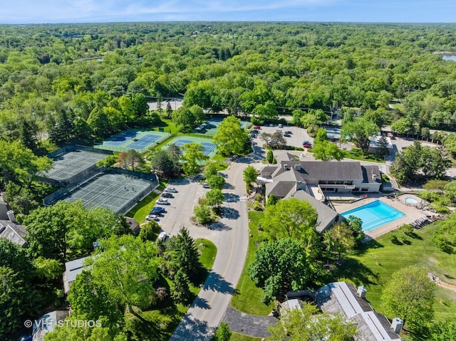 97 Thornhill Ln Unit D, Lake Barrington, IL 60010 - aerial overview of property's location featuring a heavily wooded area and a pool