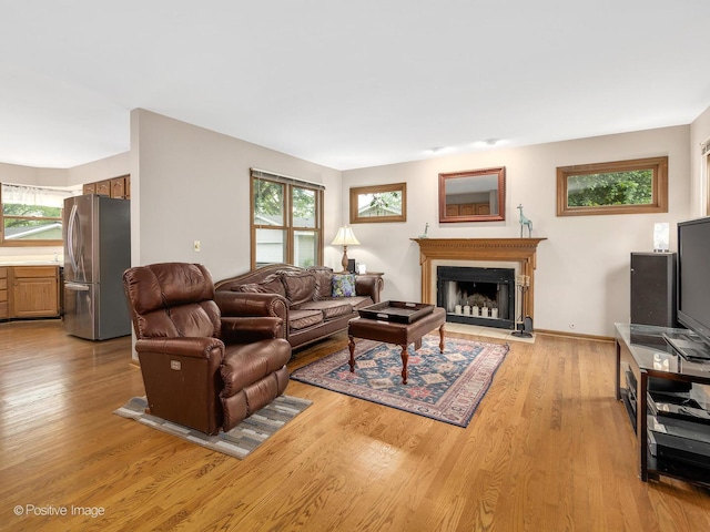824 Dawes Ave, Wheaton, IL 60189 - living room featuring light wood-type flooring and a fireplace with flush hearth