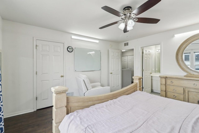 801 S Parkside Dr, Round Lake, IL 60073 - bedroom with wood finished floors, baseboards, and ceiling fan