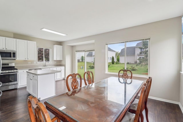 801 S Parkside Dr, Round Lake, IL 60073 - dining space featuring dark wood-type flooring and baseboards