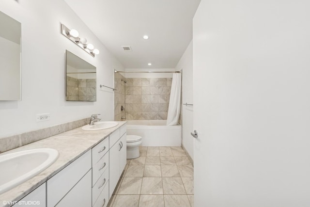 860 W Blackhawk St Unit 2102, Chicago, IL 60642 - full bath featuring toilet, double vanity, shower / bath combination with curtain, recessed lighting, and marble finish floors
