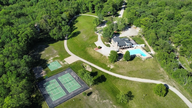 22 Cedar Ln, Putnam, IL 61560 - aerial view of a pool and a heavily wooded area