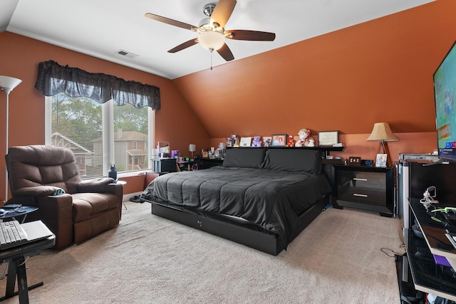 7424 S Euclid Ave, Chicago, IL 60649 - bedroom featuring vaulted ceiling, light carpet, and ceiling fan