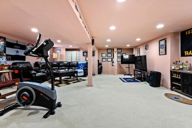 7424 S Euclid Ave, Chicago, IL 60649 - workout area with recessed lighting, carpet flooring, and baseboards