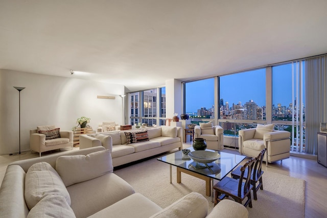 2400 N Lakeview Ave Unit 2803-04, Chicago, IL 60614 - living room featuring a skyline view, wood finished floors, and floor to ceiling windows