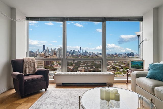 2400 N Lakeview Ave Unit 2803-04, Chicago, IL 60614 - living area featuring a skyline view, a wall of windows, and plenty of natural light