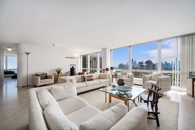 2400 N Lakeview Ave Unit 2803-04, Chicago, IL 60614 - living area with wood finished floors, a view of skyline, and expansive windows