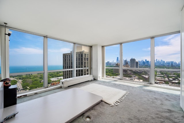 2400 N Lakeview Ave Unit 2803-04, Chicago, IL 60614 - sunroom / solarium featuring a view of skyline, carpet floors, floor to ceiling windows, and a water view