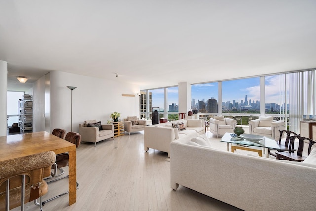 2400 N Lakeview Ave Unit 2803-04, Chicago, IL 60614 - living area featuring a view of skyline, light wood-style floors, and floor to ceiling windows
