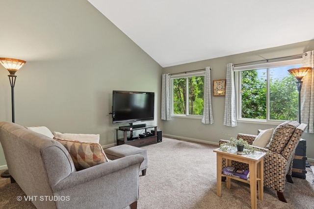 6S024 Westwind Dr, Naperville, IL 60563 - living area featuring carpet flooring, baseboards, and high vaulted ceiling