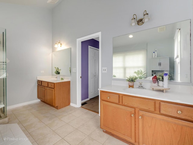 1465 Teal Ct, Hoffman Estates, IL 60192 - bathroom featuring two vanities, tile patterned flooring, and a high ceiling