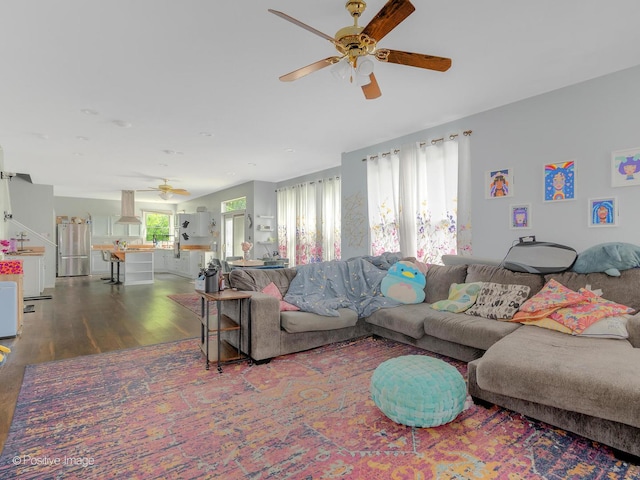 1465 Teal Ct, Hoffman Estates, IL 60192 - living room featuring ceiling fan and wood finished floors