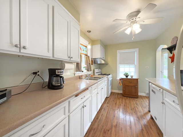 505 S Oakland Ave, Villa Park, IL 60181 - kitchen with white appliances, light wood finished floors, white cabinets, and light countertops