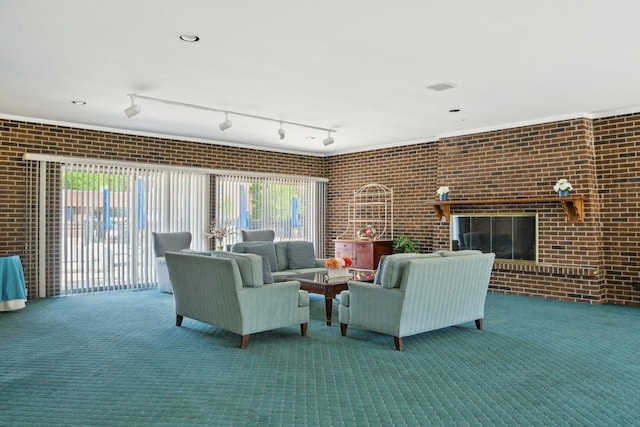 950 E Wilmette Rd Unit 410, Palatine, IL 60067 - living room with brick wall, carpet flooring, and a brick fireplace