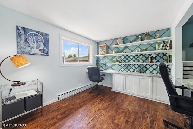 1S155 Danby St, Villa Park, IL 60181 - office area featuring a baseboard radiator, dark wood finished floors, and baseboards