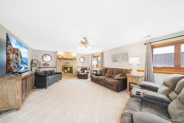9039 S Central Ave, Oak Lawn, IL 60453 - living area with ceiling fan, light carpet, and a fireplace