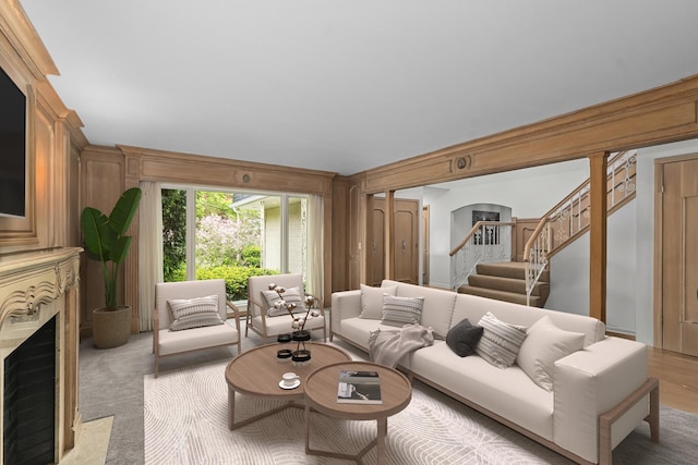 1682 Cavell Ave, Highland Park, IL 60035 - living room featuring a large fireplace and stairs