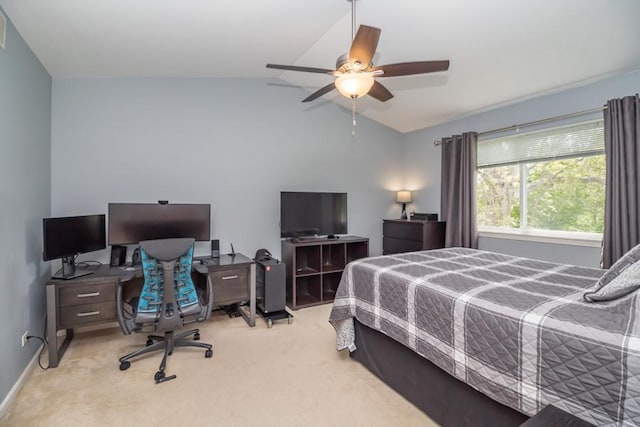 1040 Fairway Dr, Fox Lake, IL 60020 - bedroom with vaulted ceiling, light colored carpet, a desk, a ceiling fan, and baseboards