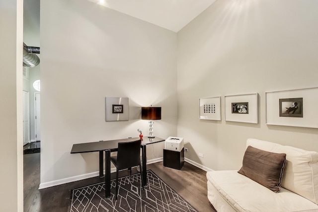 1201 W Wrightwood Ave Unit 22, Chicago, IL 60614 - office area featuring wood finished floors, baseboards, and high vaulted ceiling