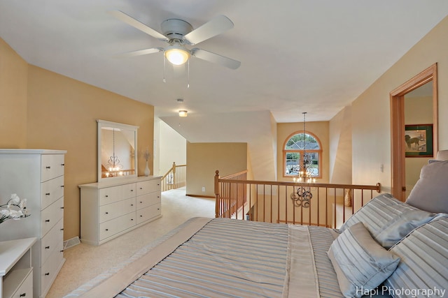 209 S Emerald Dr, Mchenry, IL 60051 - bedroom featuring a chandelier, light colored carpet, and ceiling fan