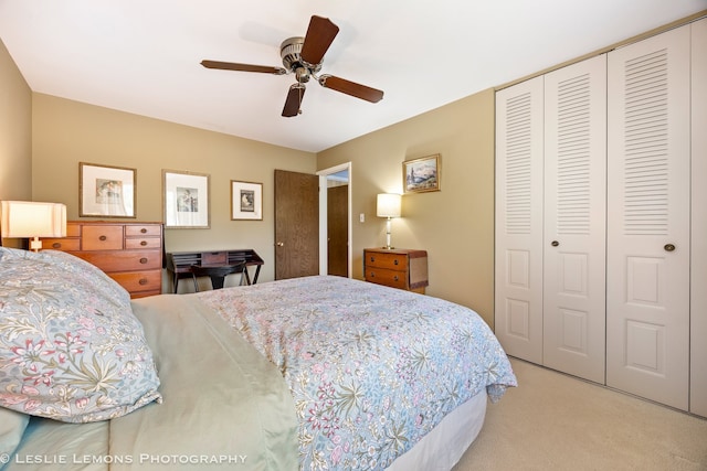 1260 Kent Ct, Wheaton, IL 60189 - bedroom featuring a closet, light colored carpet, and a ceiling fan