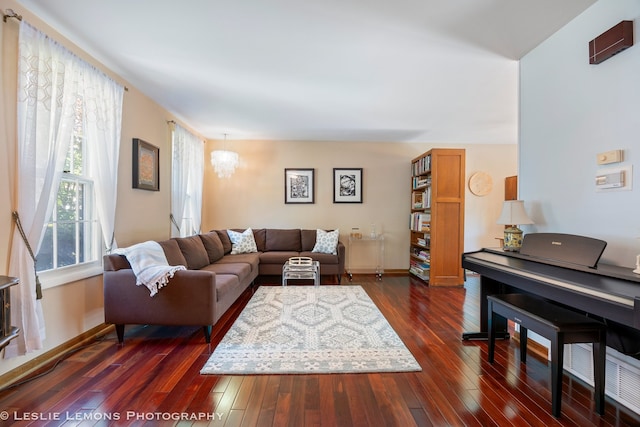 1260 Kent Ct, Wheaton, IL 60189 - living room with dark wood-type flooring, baseboards, and a chandelier