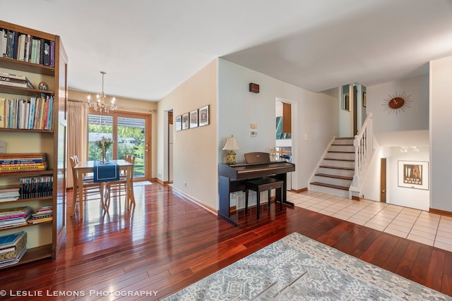 1260 Kent Ct, Wheaton, IL 60189 - entrance foyer with hardwood / wood-style floors, a chandelier, stairs, and baseboards