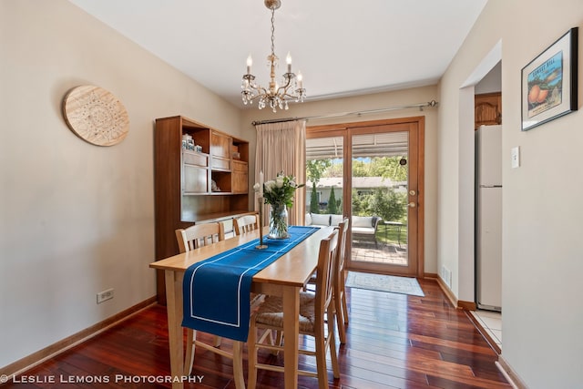 1260 Kent Ct, Wheaton, IL 60189 - dining area with baseboards, a chandelier, and dark wood-style floors