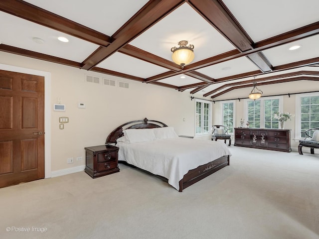 6 Swaps Ct, Oak Brook, IL 60523 - carpeted bedroom with coffered ceiling, beamed ceiling, and recessed lighting