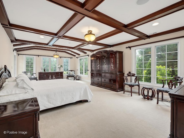 6 Swaps Ct, Oak Brook, IL 60523 - bedroom with coffered ceiling, carpet, beam ceiling, and recessed lighting