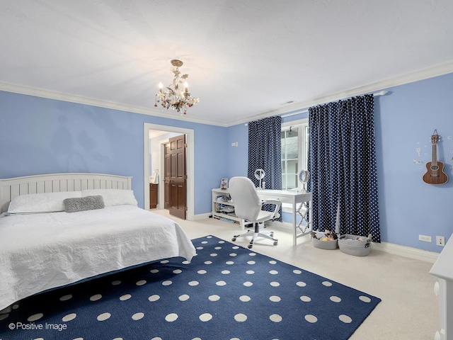 6 Swaps Ct, Oak Brook, IL 60523 - bedroom featuring carpet, ornamental molding, and a chandelier