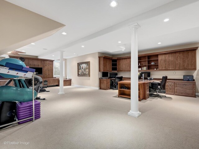 6 Swaps Ct, Oak Brook, IL 60523 - interior space with decorative columns, built in study area, recessed lighting, and light colored carpet