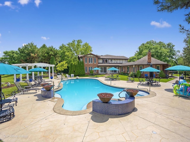 6 Swaps Ct, Oak Brook, IL 60523 - outdoor pool with a pergola, a patio, and a lawn