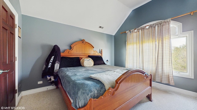 17040 Cheyenne Ct, Lockport, IL 60441 - carpeted bedroom with vaulted ceiling and baseboards