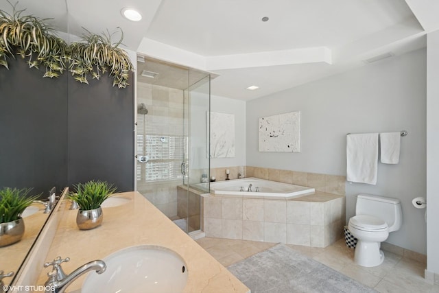 415 E N Water St Unit 2203, Chicago, IL 60611 - bathroom with a garden tub, a shower stall, toilet, tile patterned flooring, and vanity