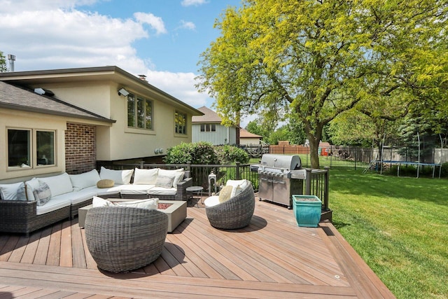 11016 84th Pl, Willow Springs, IL 60480 - deck featuring a trampoline, an outdoor hangout area, and grilling area