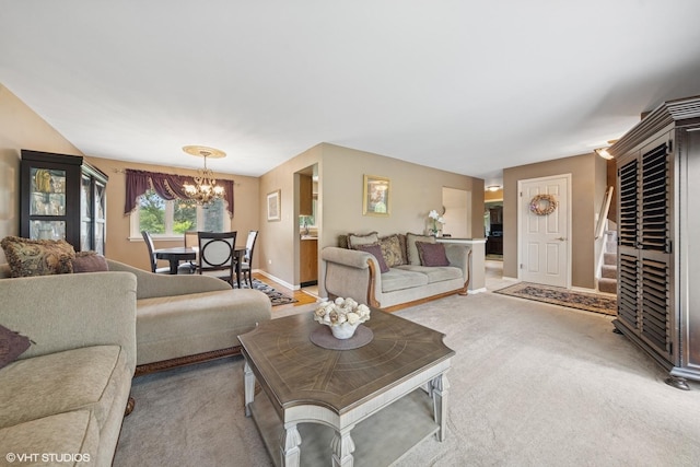 4N671 Petersdorf Rd, West Chicago, IL 60185 - living area featuring a chandelier, baseboards, and light carpet
