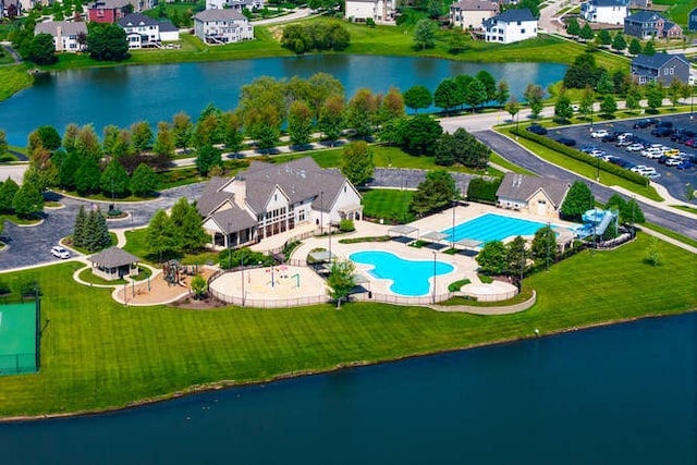 677 Slate Run, Elgin, IL 60124 - aerial view of a pool area and a large body of water