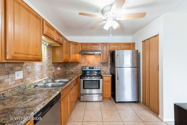5 E Carriageway Dr Unit 209, Hazel Crest, IL 60429 - kitchen featuring stainless steel appliances, a sink, under cabinet range hood, and decorative backsplash