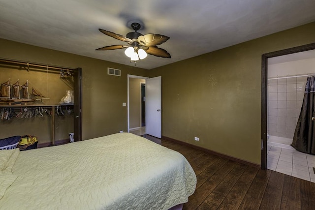 10100 W Chaplin Ave, Beach Park, IL 60087 - bedroom featuring a closet, wood-type flooring, a ceiling fan, and ensuite bath