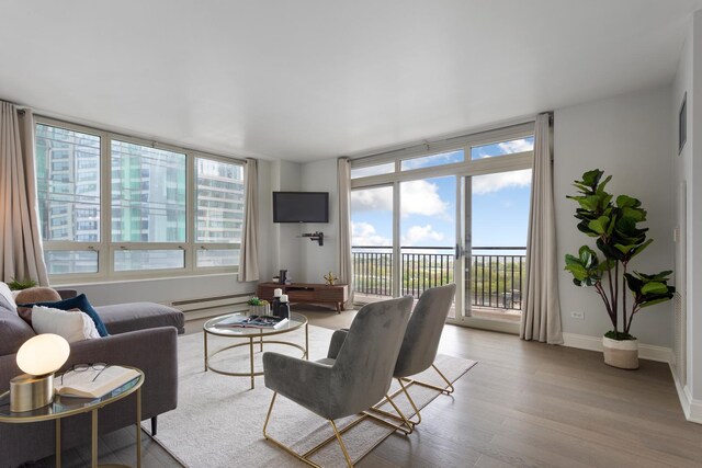 1111 S Wabash Ave Unit 1604, Chicago, IL 60605 - living area with baseboard heating, wood finished floors, and baseboards