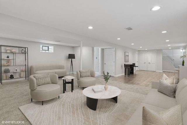 3838 Emerson Dr, Schiller Park, IL 60176 - living room featuring recessed lighting, stairway, and baseboards