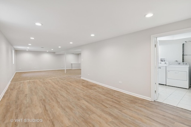 3838 Emerson Dr, Schiller Park, IL 60176 - unfurnished room with washing machine and dryer, recessed lighting, light wood-style flooring, and baseboards