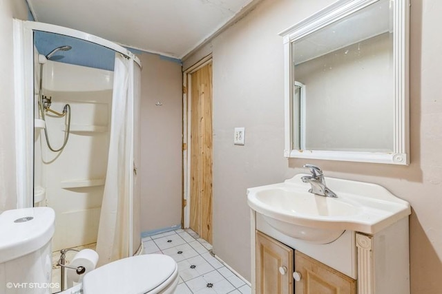 2140 Cedar Ct, Glenview, IL 60025 - bathroom featuring toilet, a shower with curtain, vanity, and tile patterned floors