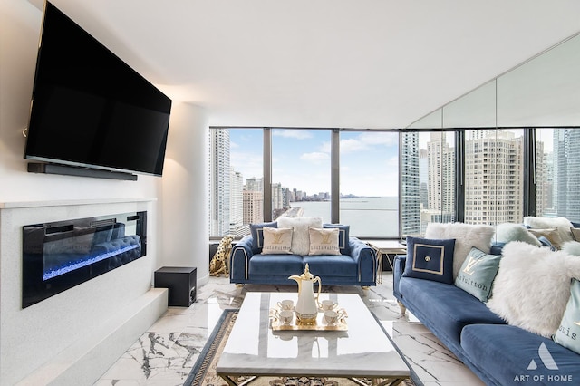 505 N Lake Shore Dr Unit 2017, Chicago, IL 60611 - living area with light marble finish floors and a glass covered fireplace