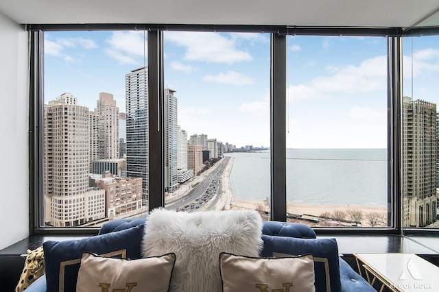 505 N Lake Shore Dr Unit 2017, Chicago, IL 60611 - interior space featuring a wall of windows, a water view, and a view of city
