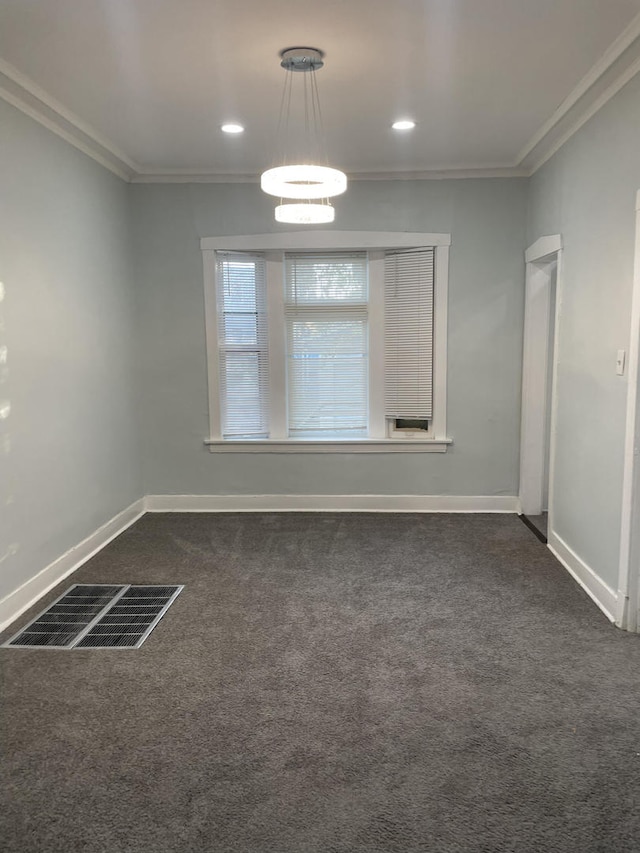 1636 N Central Ave, Chicago, IL 60639 - unfurnished room with crown molding, dark colored carpet, baseboards, and a chandelier